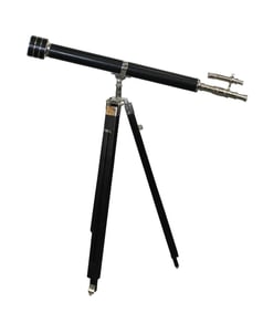 Nickel over brass leather wrapped nautical telescope with tripod
