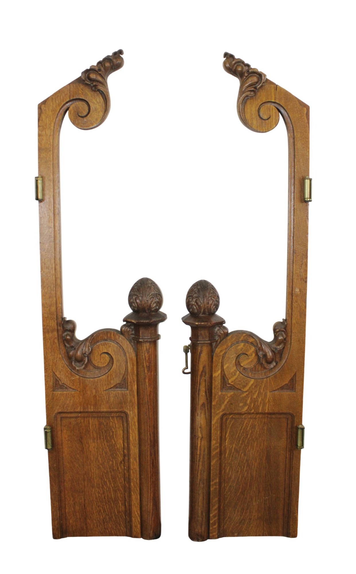 American tiger oak carved swinging saloon doors with acanthus leaf acorn finials (1 of 6)