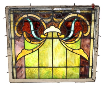Antique American stained and leaded glass window