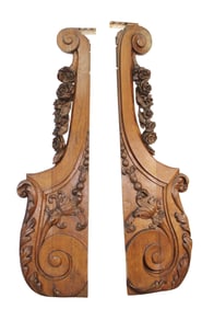 Lot of 2 French carved oak architectural panels with flowers