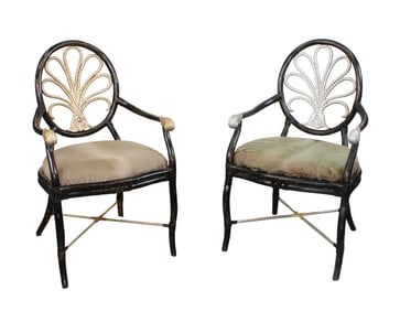 Companion pair of Ferguson Copeland ebonized bamboo armchairs