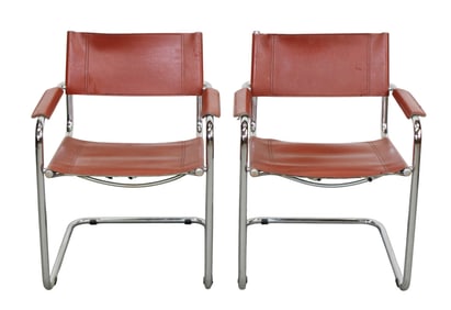 Pair of Marcel Breuer leather and chrome cantilever chairs