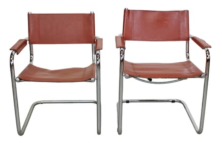 Pair of Marcel Breuer leather and chrome cantilever chairs