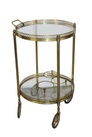 French round bar cart in brass and glass