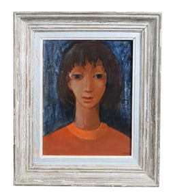 French oil on artist board portrait of lady