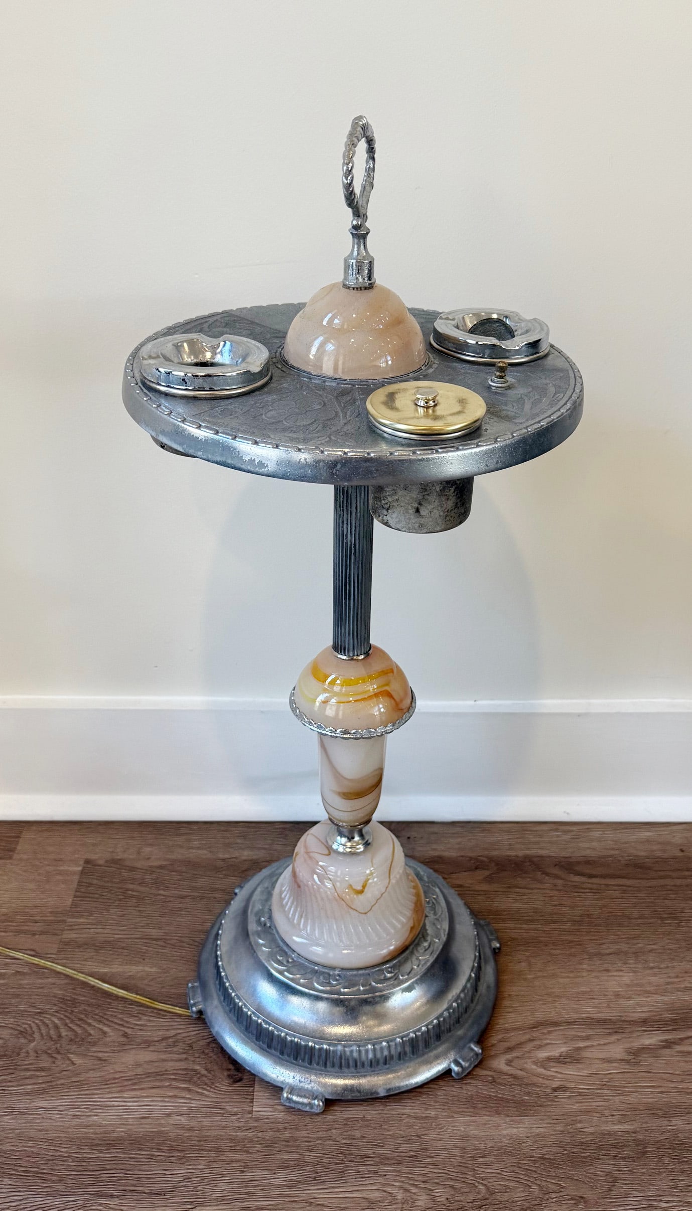 Art Deco pedestal base smoking stand with onyx: Art Deco pedestal base smoking stand with onyx. 28”h x 11 1/2”diam