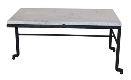 Modern iron 3-leg coffee table with white marble top