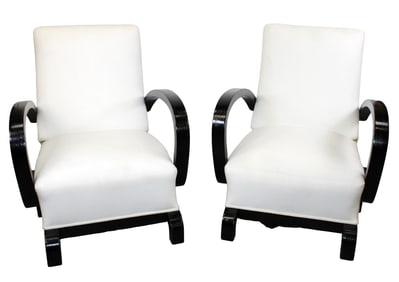 Pair of Jindrich Halabala (attributed) Art Deco club chairs in black lacquer