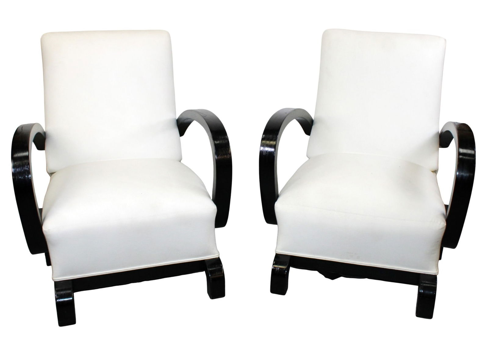 Pair of Jindrich Halabala (attributed) Art Deco club chairs in black lacquer (1 of 6)