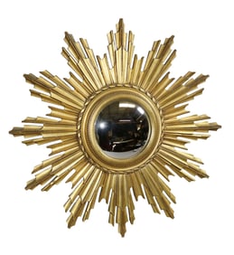 French cast wall mount sunburst mirror with convex glass
