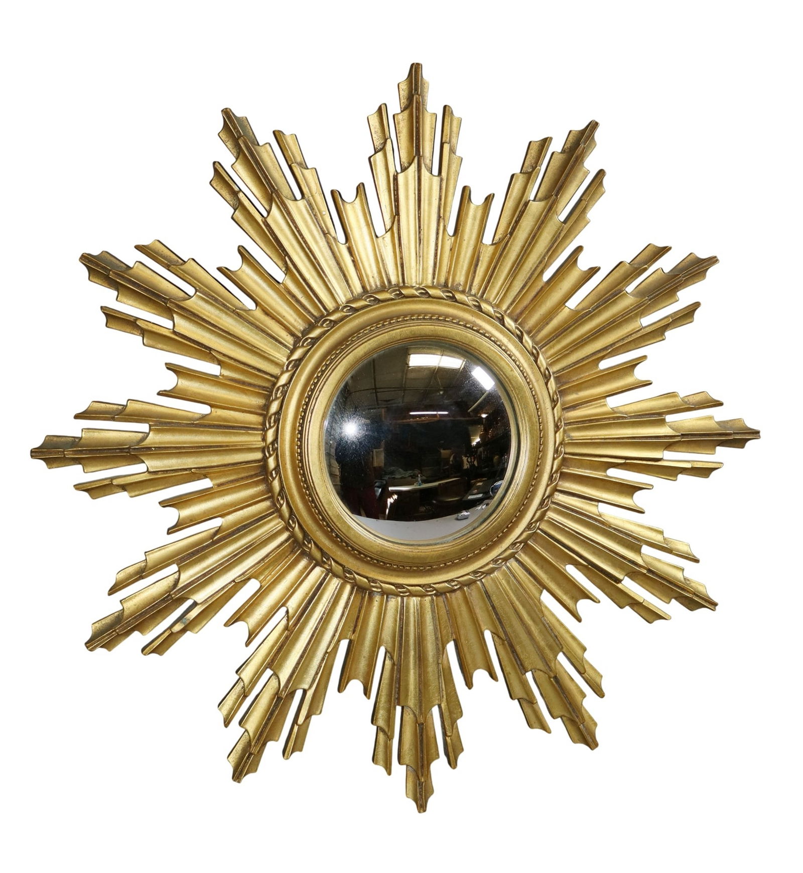 French cast wall mount sunburst mirror with convex glass (1 of 6)