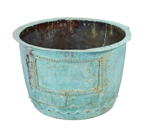 Verdigris copper planter with rivets