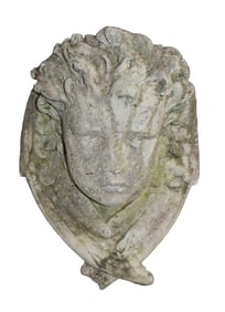 Cast concrete cherub plaque