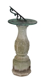 Garden sundial on cast pedestal base