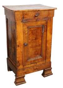 French Louis Philippe single door night stand in burled elm