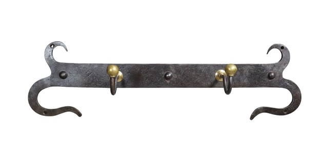 French forged iron wall mount hooks with brass balls