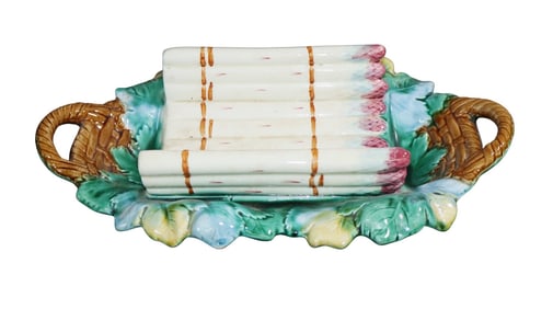 French Majolica asparagus platter with handles