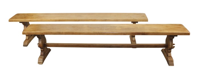 Pair of French backless benches in oak