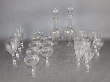 Lot of 26pcs French Saint Louis crystal stemware and 2 decanters