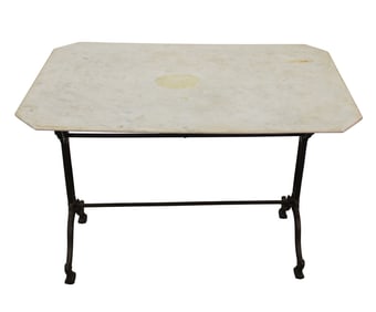 French bistro table with iron base and marble top