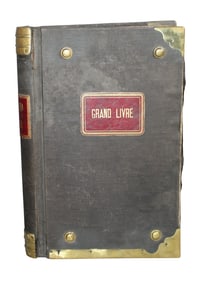 Large French ledger book with brass trim