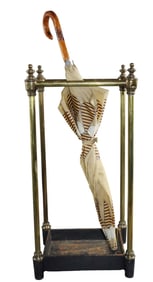 French brass and iron umbrella stand with finials