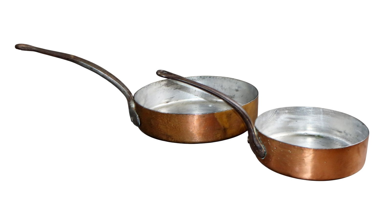 Lot of 2 large French copper sauté pans with iron handles (1 of 5)