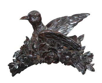 French carved walnut plaque with birds and flowers