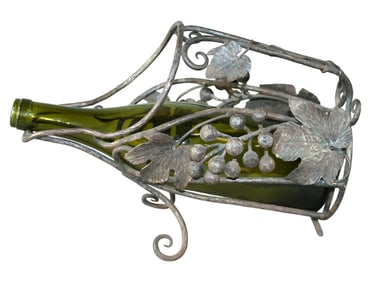 French forged iron wine bottle holder with grapes
