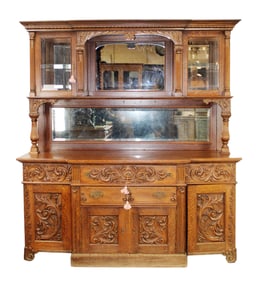 American carved oak buffet with mirror