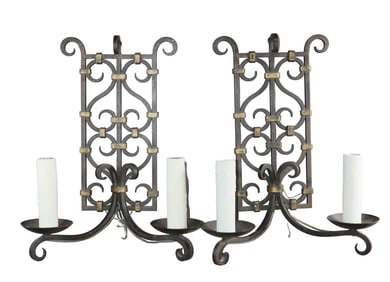 Pair of French wrought iron wall sconces