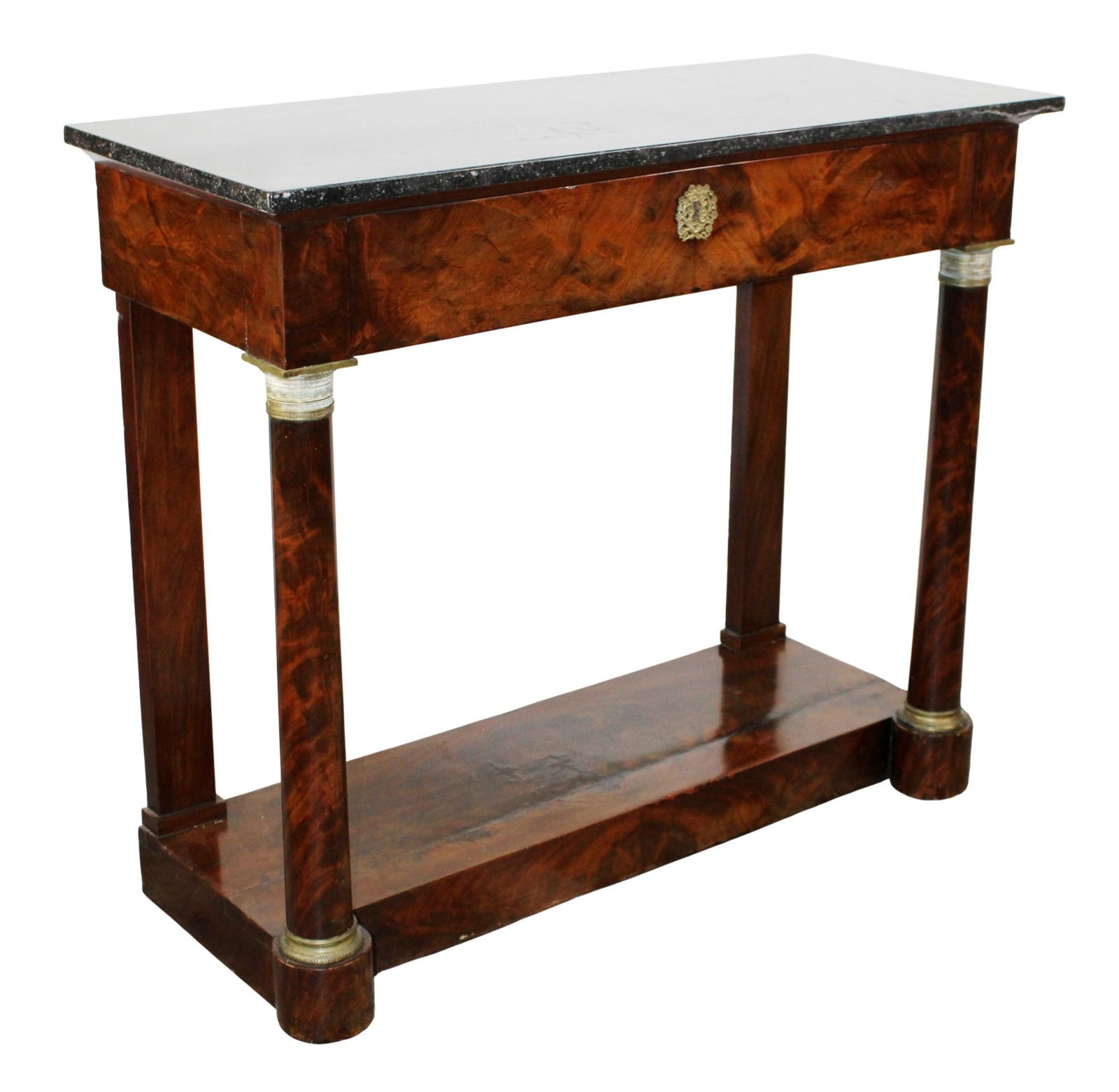 French Empire style console table with marble top and a single drawer (1 of 8)
