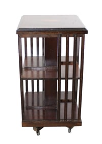 English revolving library bookcase with inlaid top