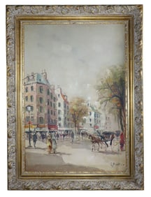 Oil on canvas Parisian street scene signed L/R