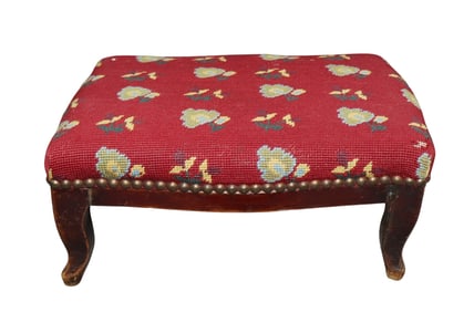 French petite foot stool with red needlepoint