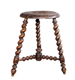 French petit round seat barley twist 3 leg stool