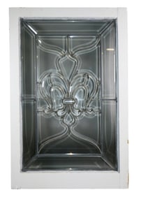 Beveled glass window with fleur de lys