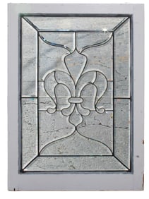 Beveled glass window with fleur de lys
