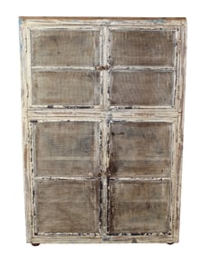 American primitive 4 door pie safe with wire doors