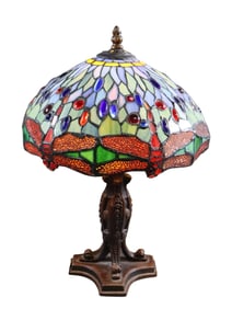 Stained glass dragonfly lamp