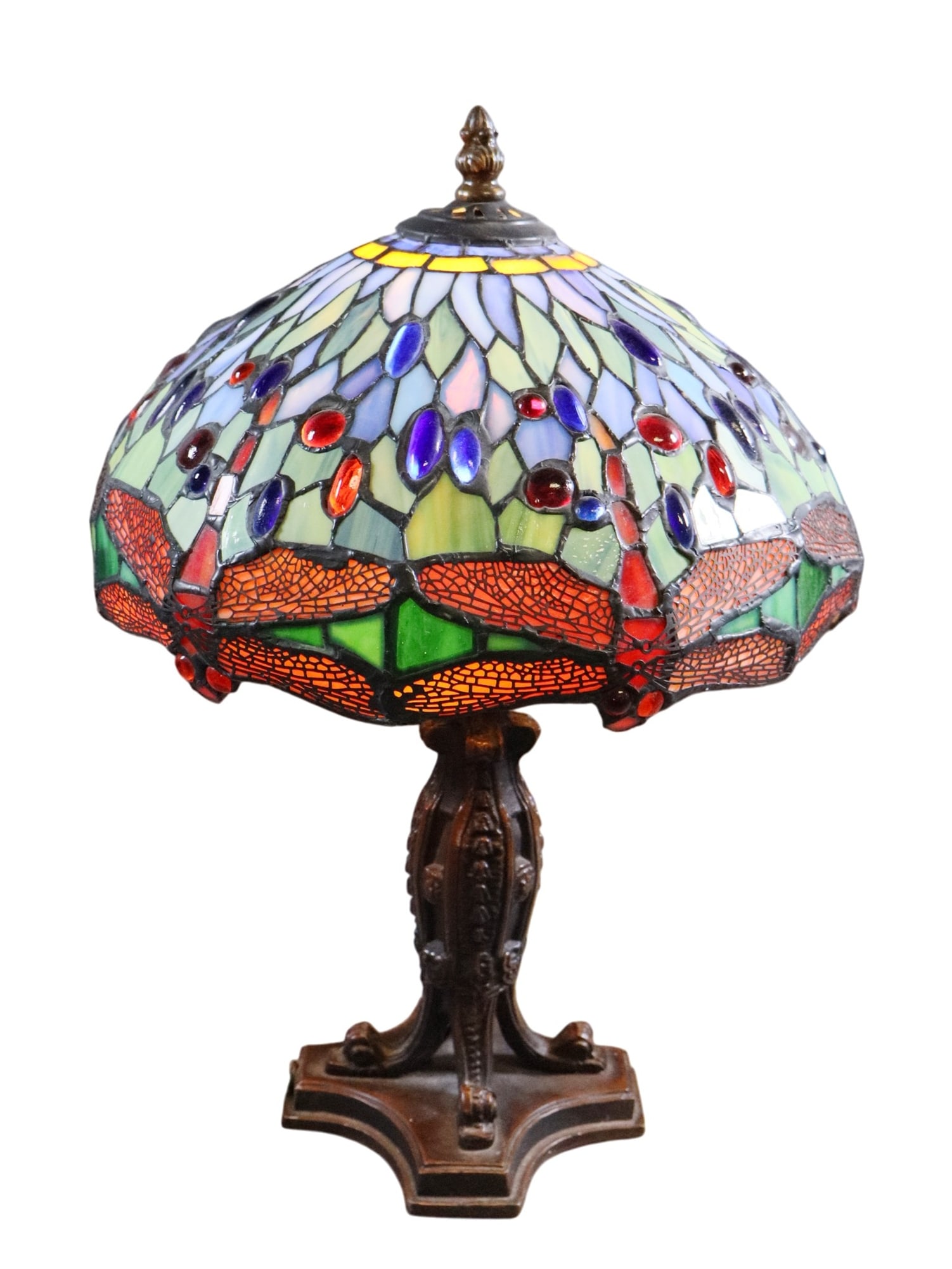 Stained glass dragonfly lamp: Stained glass dragonfly lamp. 17 1/2"h x 11 3/4"dia. Weight: 7lbs