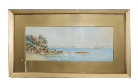 Watercolor painting coastal landscape