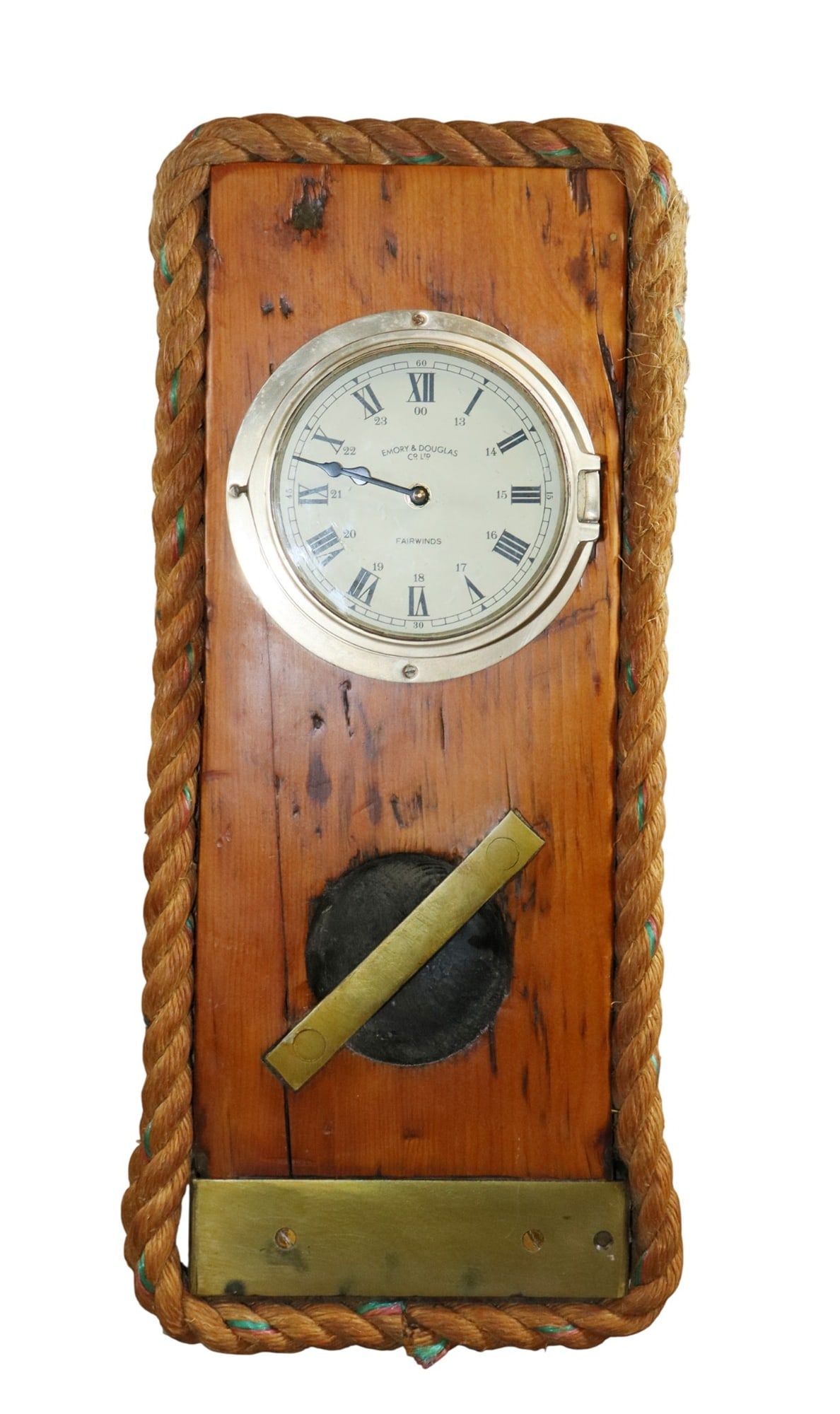 Emory & Douglas brass ship's clock mounted on ship hatch (1 of 6)