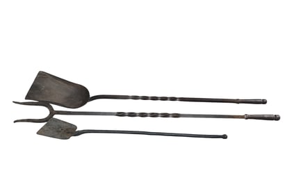 French iron chateau fireplace tools