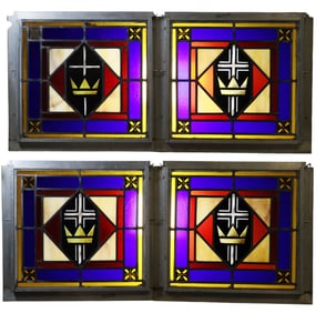 Set of 4 stained and leaded glass windows