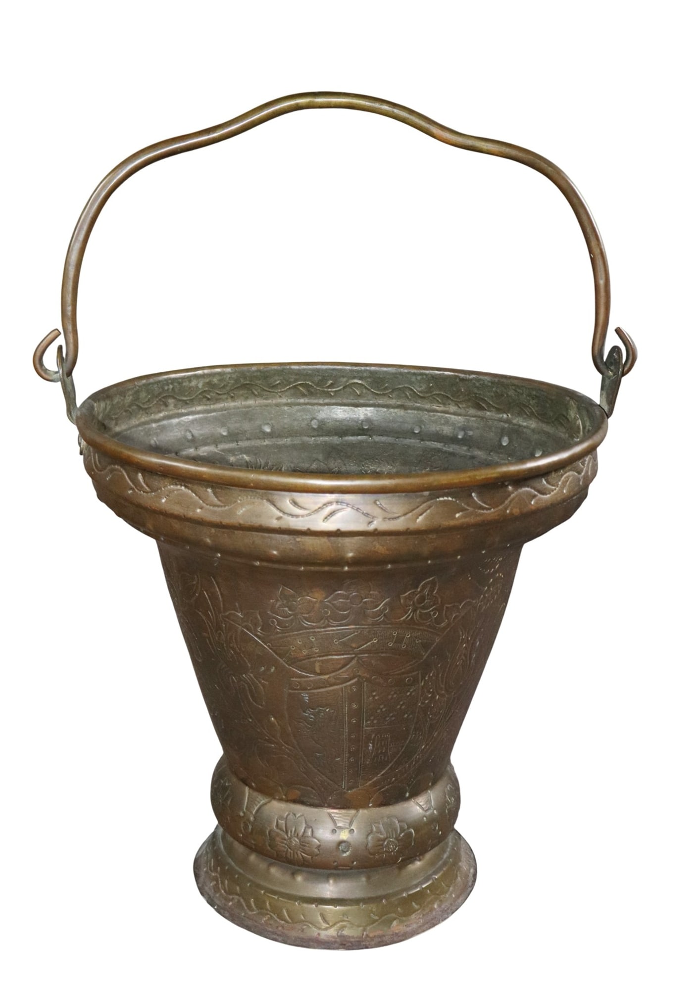Art Nouveau tapered embossed copper bucket with handle (1 of 8)