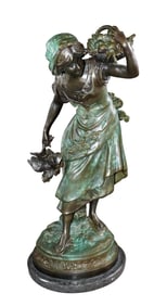After Auguste Moreau bronze figural statue titled From Market