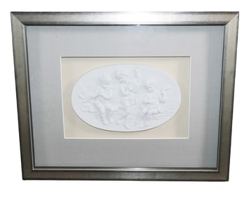 Italian cast plaster relief plaque with cherubs in shadowbox frame