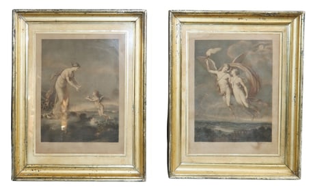 Companion pair of French engravings "Love Wounded" and "Love Healed"
