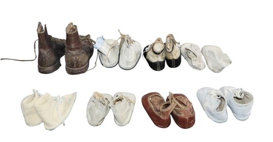 Lot of 8 pair of antique baby shoes